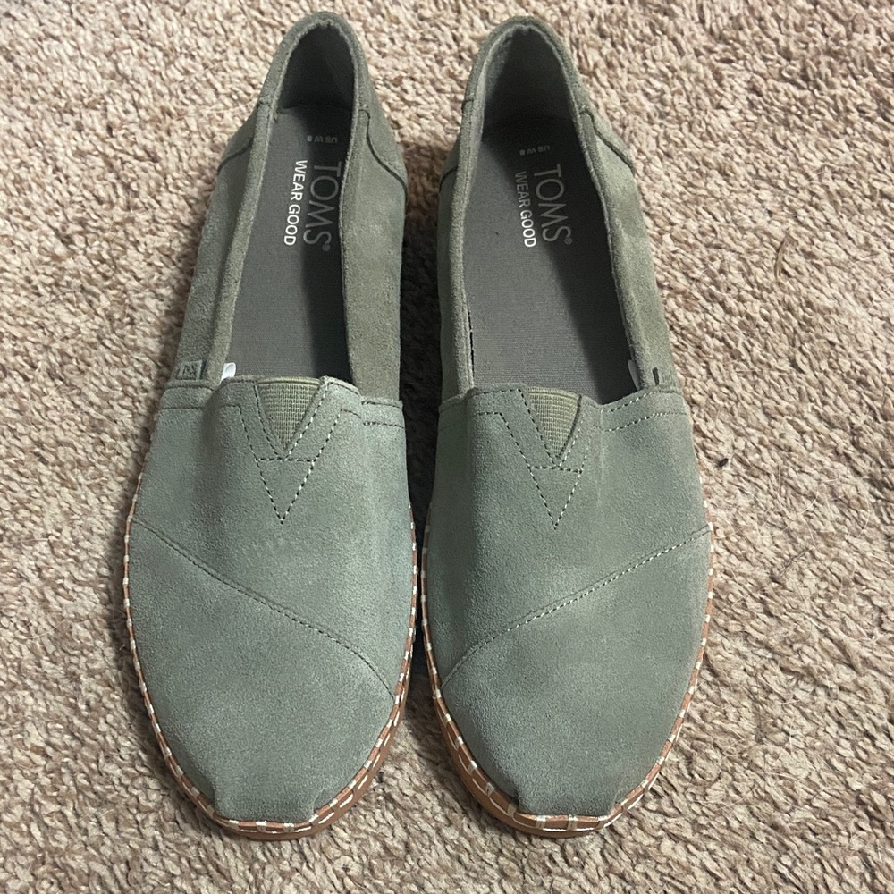 Toms Olive Green Suede Slip-On Flats